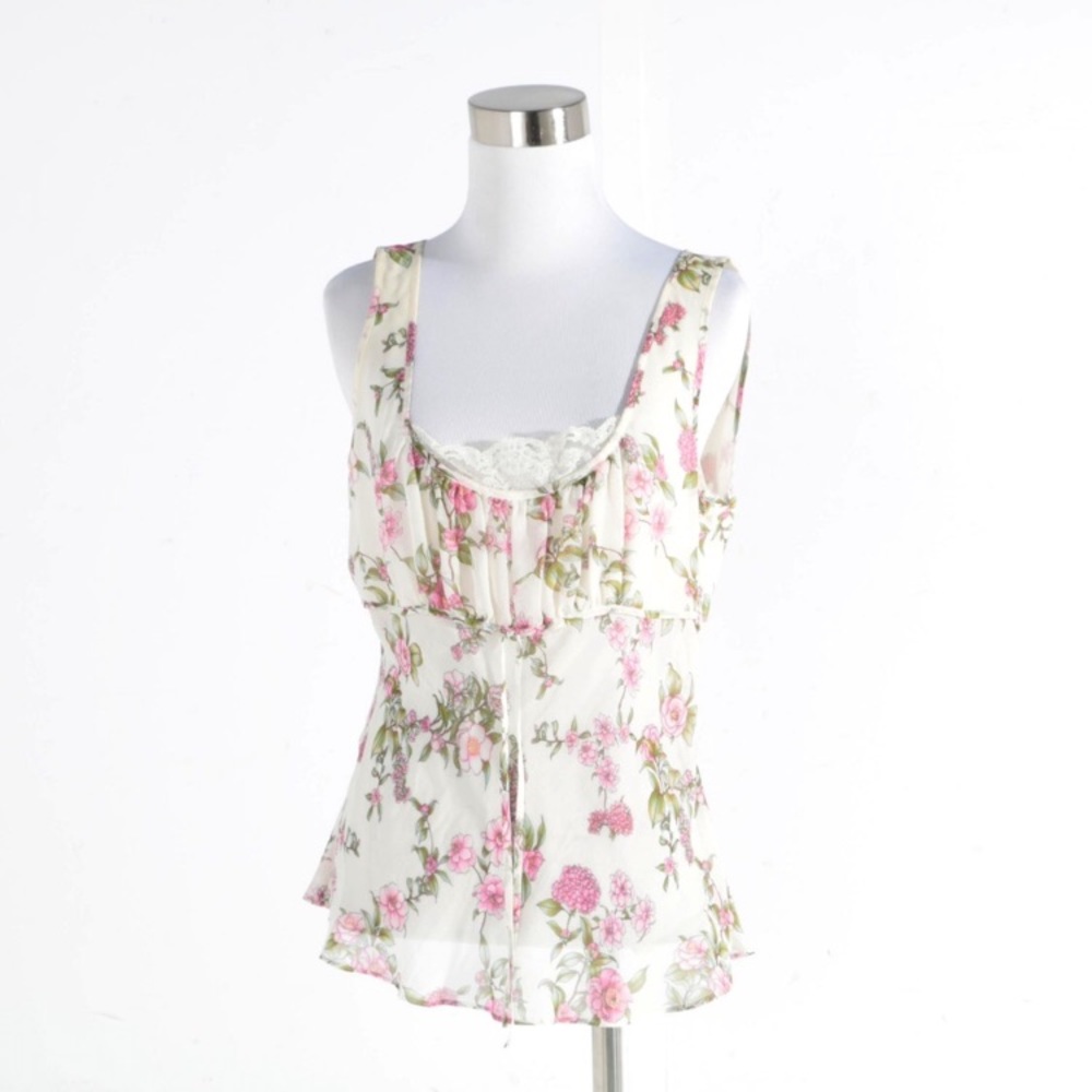 Escada Silk, lace and Floral sleeveless blouse